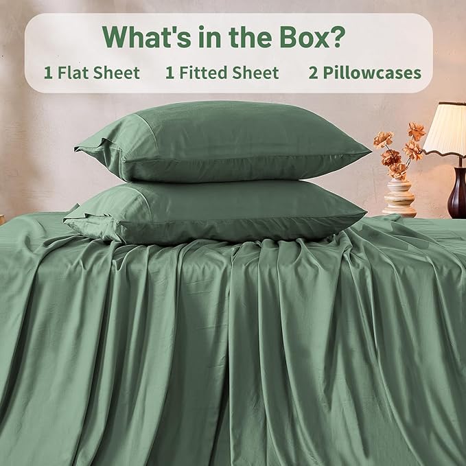 MEISHANG 1000 Thread Count Cotton Sheets California King - 100% Egyptian Cotton, Sateen Weave, Soft & Breathable, Oeko-Tex Certified, 16" Deep Pockets - 4 Piece (Cal King, Sage Green)
