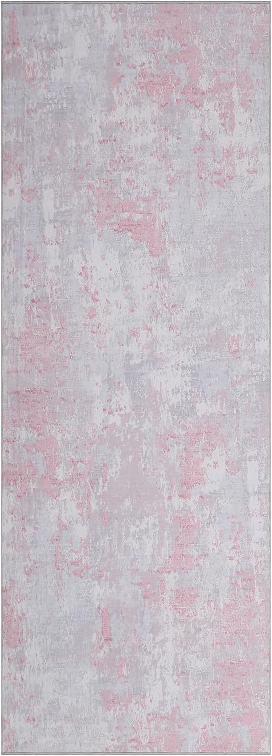 Modern Abstract 2x6 Runner Rug Washable Non Slip Stain Resistant Rug for Hallway Kitchen Bedroom Non Shedding Low Pile Indoor Floor Cover,Grey Pink