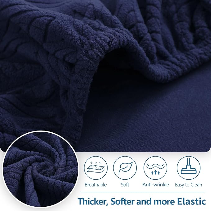 hyha Individual Couch Cushion Covers, Stretch Magic Sofa Seat Cushion Covers Washable, Dog Couch Sofa Slipcover for Pets, Kid with Elastic Bottom(Large, Navy)