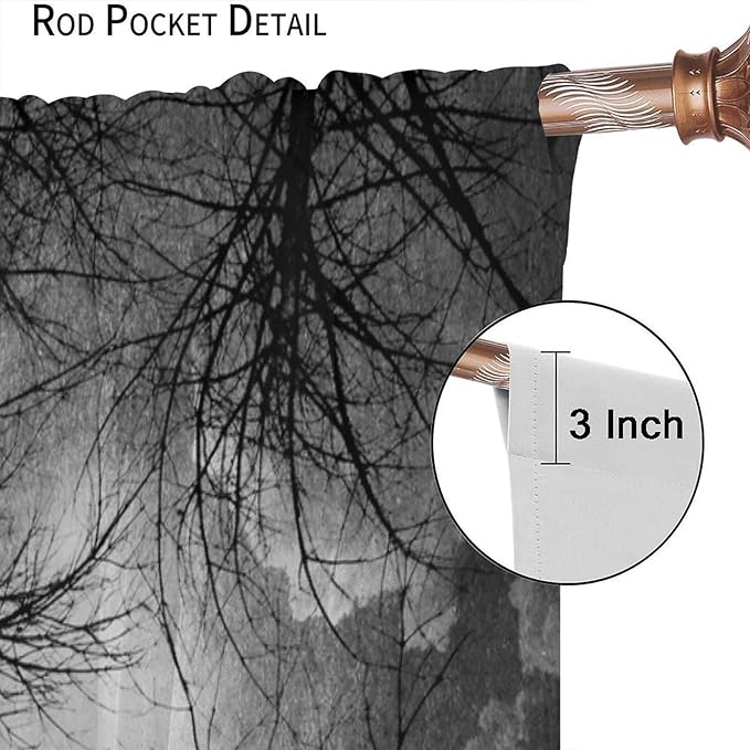Gothic Forest Blackout Curtains, Full Moon Moonlight Gothic Tree Scenery Woodland Scary Nature Window Drapes, for Living Room Bedroom 21(W)*45(L) 2 Panels