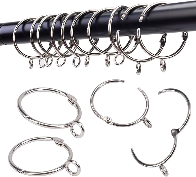Openable Curtain Rings with Eyelet,24PCS Curtain Rings,Drapes Rings 1.25 in Interior Diameter,Hinge Snap-Joint Design, Fits Curtain Rods Up to 1 Inches Silver TXZWJZ
