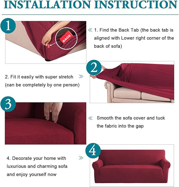 Flamingo P High Stretch Sofa Slipcover Non Slip Armchair Cover for Living Room Washable Pet Furniture Protector Covers with Elastic Bottom, Thick Jacquard Fabric (Small, Wine)