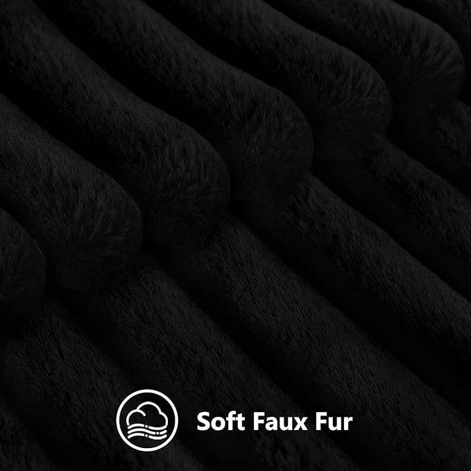 decorUhome Faux Fur Christmas Throw Pillow Covers 16x16 Set of 2, Decorative Soft Plush Striped Neutral Couch Euro Pillow Covers with Velvet Back for Sofa, Bed, Living Room Home Decor, Black