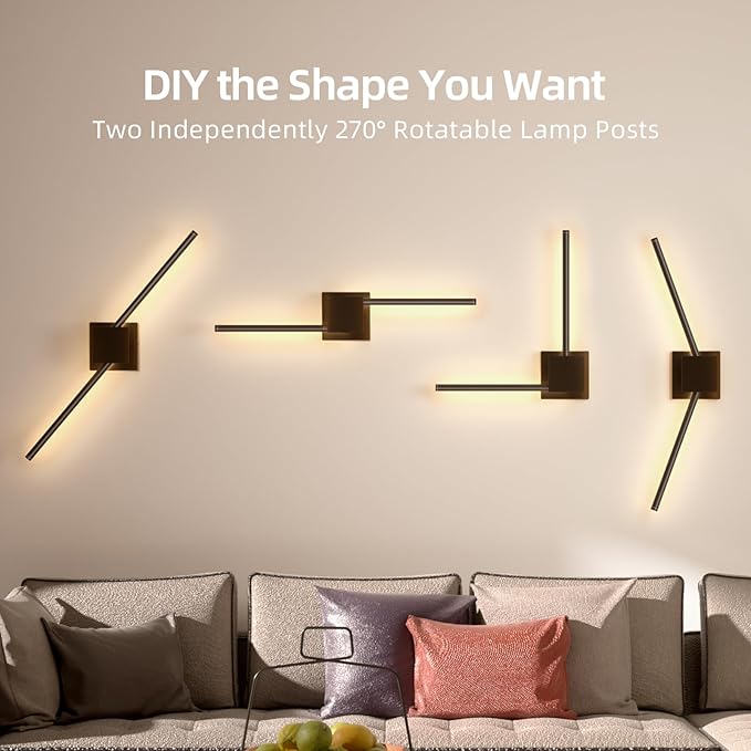 Torchlet Battery Operated Wall Sconce with Remote Control, Dimmable Wall Sconces Set of Two with DIY Independently Rotatable Lamp, 3000K-6000K LED Wall Lights for Living Room, Bedroom, 28.3In, 2 Pack