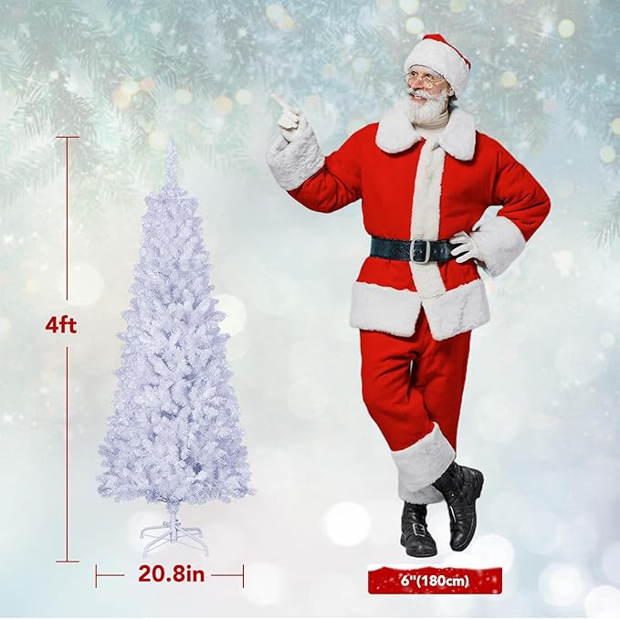 NALONE 4FT White Pre-Lit Christmas Tree with Remote Control and Timer, Pencil Artificial Hinged Slim Tree with Warm White/Multi-Color Lights, 9 Lighting Modes