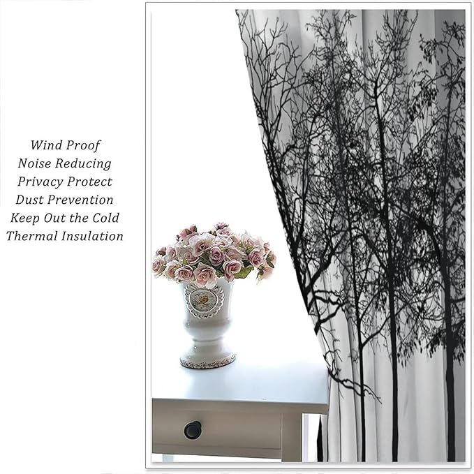 Gothic Forest Blackout Curtains, Black Tree Moon Spooky Foggy Mysterious Retro Window Drapes, for Living Room Bedroom 36(W)*63(L) 2 Panels