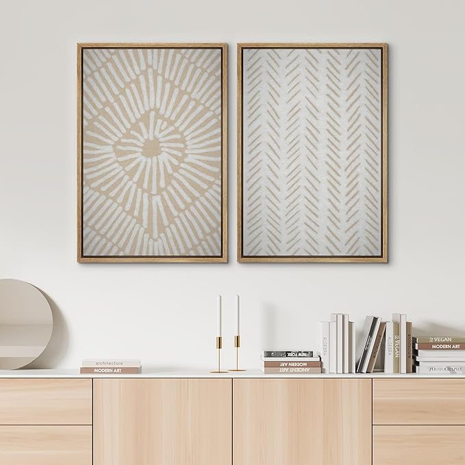 SIGNWIN Framed Canvas Print Wall Art Set Tan White Tropical Geometric Collage Abstract Shapes Cozy Neutral Modern Art Minimal Boho Relax/Calm for Living Room, Bedroom, Office - 16"x24"x2 Natural