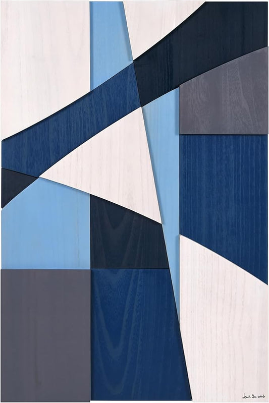 Empire Art Direct "Whispers of Blues II Hand Made & Hand Finished Solid Wood Abstracts, Ready to Hang, Living Room, Bedroom & Office, 36" x 24"x 1.42"