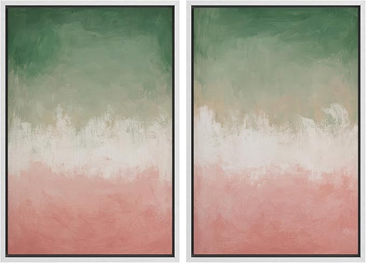 SIGNWIN Framed Canvas Print Wall Art Set Green and Pink Ombre Abstract Contemporary Gradient Modern Art Minimal Boho Relax/Calm for Living Room, Bedroom, Office - 16"x24"x2 White