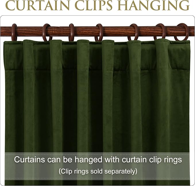 StangH Moss Velvet Curtains 90 inches, Room Darkening Thermal Insulated Sliding Door Drapes Nursery Kids Room Decor Christmas Holiday Backdrops, W52 x L90, 2 Panels