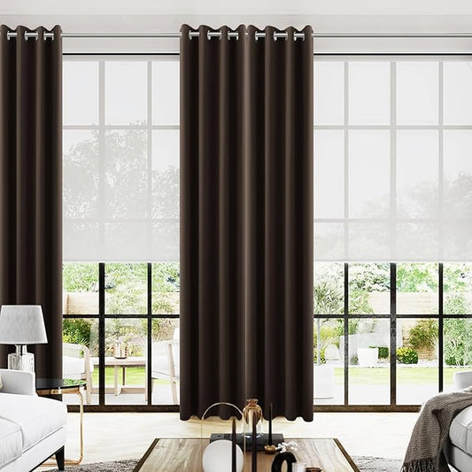 96 Inch Long Dark Brown Living Room Curtains for Window Treatments,Elegant Organic Style Silky Extra Soft Keep Warm Cold Out Darkening Blackout Bedroom Curtains Drapes 96 Length 2 Panel Set,Cappuccino
