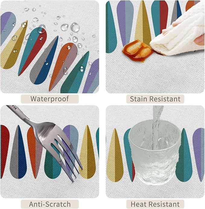 70x140inches Rectangle Tablecloth Mid Century Modern 1950S Abstract 1960S Colors Fashion Fifties Table Cloth Stain Resistant Waterproof Table Cover for Outdoor Party Picnic Kitchen Home Decor