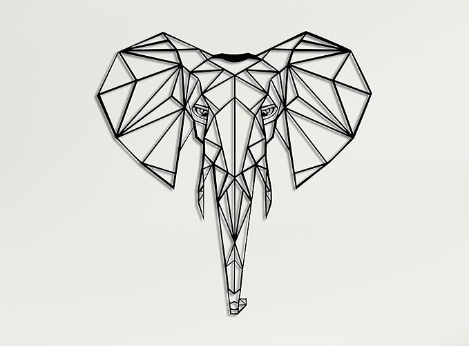 DEKADRON Metal Wall Art- Geometric Elephant Head -3D Wall Silhouette Metal Wall Decor Home Office Decoration Bedroom Living Room Decor Sculpture (17" W x 18" H/44x46cm)