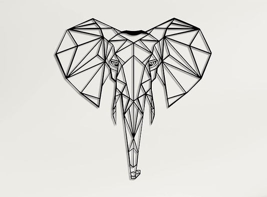 DEKADRON Metal Wall Art- Geometric Elephant Head -3D Wall Silhouette Metal Wall Decor Home Office Decoration Bedroom Living Room Decor Sculpture (17" W x 18" H/44x46cm)