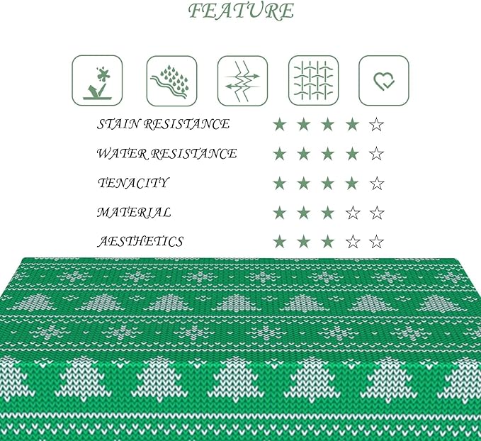 70x140 Inch Christmas Theme Rectangle Tablecloth Xmas Tree Snowflake Stripe Green Table Cloth Washable Durable Table Cover for Kitchen Dining Banquet Ugly Christmas Sweater Party Decor