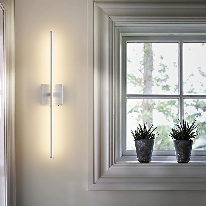 Battery Operated Wall Sconces with Remote Control, Dimmable Wall Sconces Set of Two, 350°Rotate, 3000K LED Nickel Wireless Wall Light for Living Room, Hallway, Bedroom, 28.3 Inch (2 Pack)