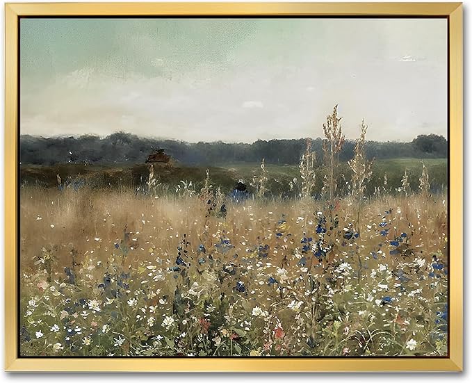 AIMAILON Vintage Gold Canvas Wall Art Framed Decor for Living Room - Home Decor Wall Prints Art Rustic Landscape Wall Art Wild Floral Botanical Pictures Wall Decor Artwork 8x10