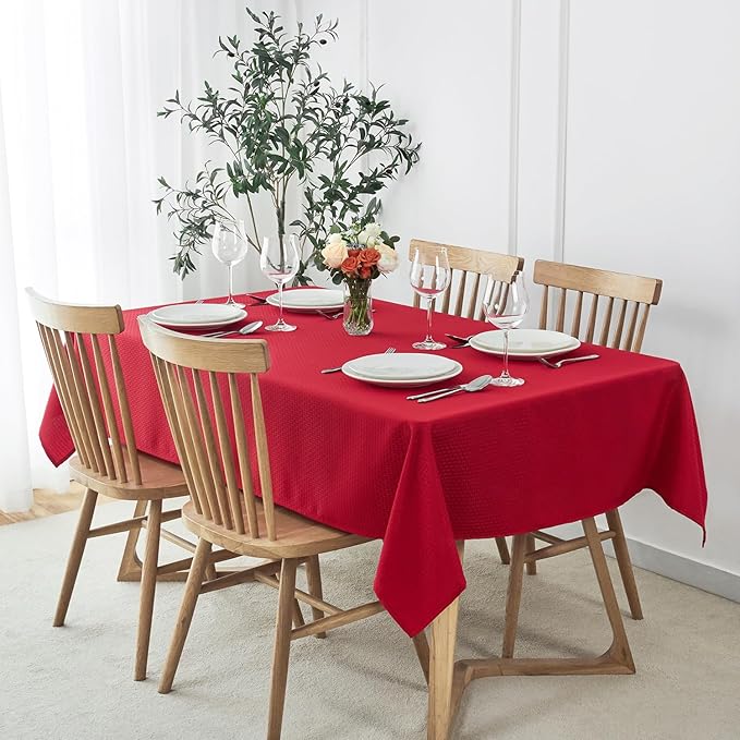 maxmill Weaved Texture Tablecloth Water Resistance Antiwrinkle Spillproof Soft Washable Christmas Table Cloth for Dining Room, Banquet Parties Holiday Dinner, Rectangle 70 x 108 Inch, Red