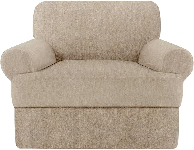 2 Pieces T Cushion Chair Covers with Arms Super Stretch Chair Slipcover for Living Room Pet Dog Universal Slip Cover Anti Slip Armchair Furniture Protector (Island Fossi, 1 Cushion)