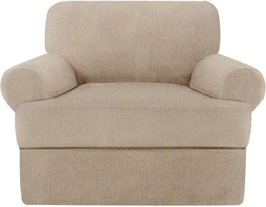 2 Pieces T Cushion Chair Covers with Arms Super Stretch Chair Slipcover for Living Room Pet Dog Universal Slip Cover Anti Slip Armchair Furniture Protector (Island Fossi, 1 Cushion)