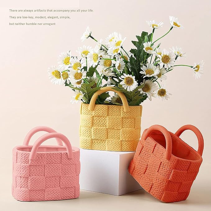 Ceramic Vase, Small Modern Flower Vase for Home Decor, Handbag Collection Creative Ceramic Floral Vases for Centerpieces, Flower Arrangement Decoration Shooting Props (Pink)
