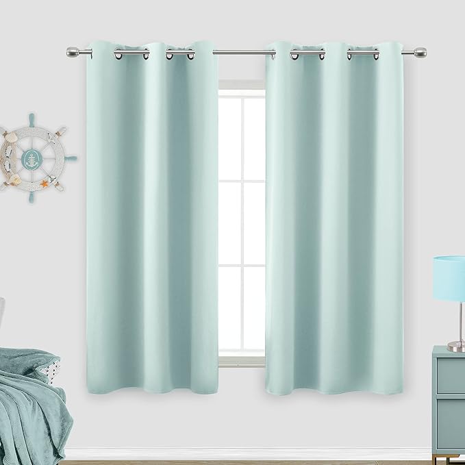 KOUFALL Aqua Bathroom Curtains Window,Set 2 Panels Coastal Decor Short Blackout Small Window Curtains for Kitchen Door Window,45 Inch Length,Mint Green
