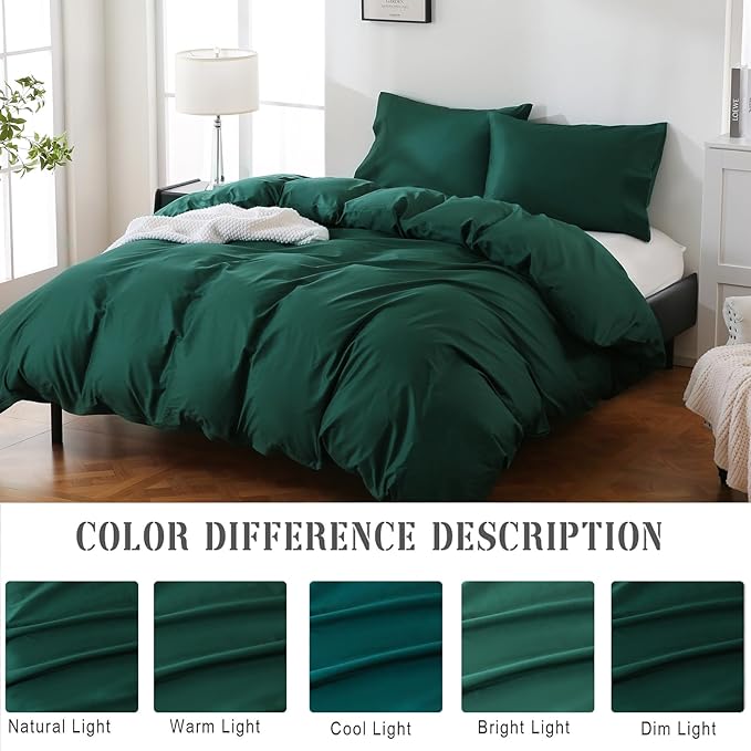 100% Organic Cotton California King Duvet Cover 400 Thread Count Percale 104x98 Inches Sateen Comforter Cover Soft and Breathable Bedding Set 3 Piece（Dark Green,Cal King）