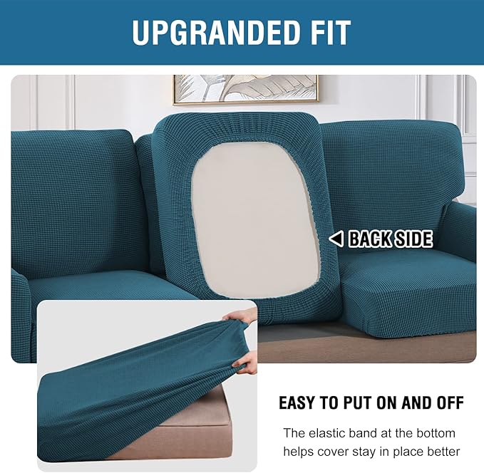H.VERSAILTEX Multi-Pieces Sofa Covers Stretch Couch Covers Form Fitted Seats and Back Cushions Covers (3 Seat Covers Plus 3 Back Cusion Covers, Bonus 2 Armrest Covers), Deep Teal
