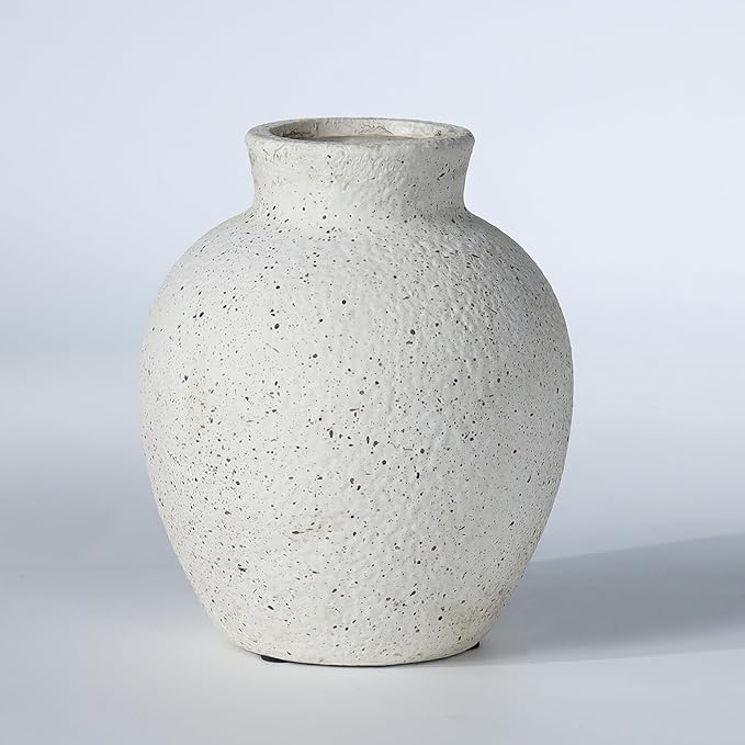 6.1 Inch White Ink Dot Vase, Rustic Ceramic Vase for Home Decor, Farmhouse Decorative Flower Vase for Living Room,Entryway, Table Centerpiece, Perfect for Pampas Grass, Eucalyptus