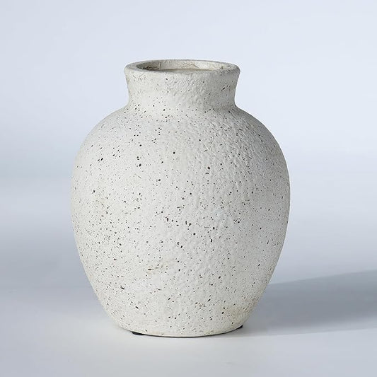 6.1 Inch White Ink Dot Vase, Rustic Ceramic Vase for Home Decor, Farmhouse Decorative Flower Vase for Living Room,Entryway, Table Centerpiece, Perfect for Pampas Grass, Eucalyptus