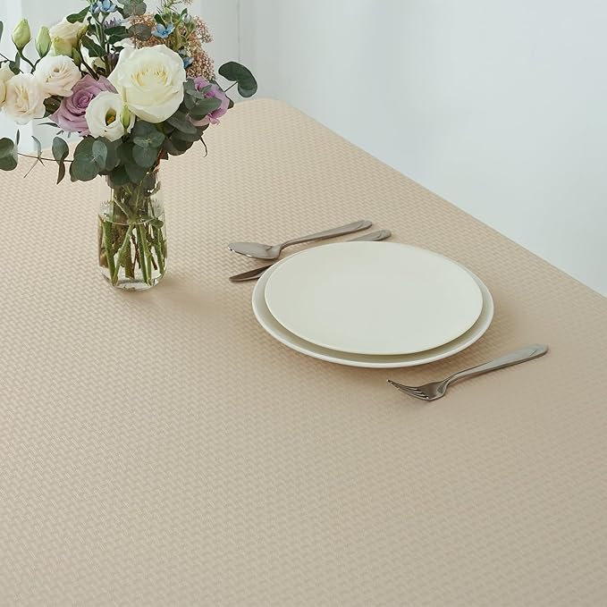 maxmill Square Tablecloth Weaved Texture Stain Resistant Waterproof Wrinkle Resistant Washable Soft Table Cloth, Decorative Fabric Table Cover for Dining Room Dinner and Parties, 52 x 52 Inch, Natural