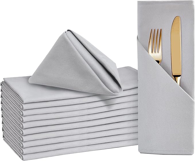 BALCONY & FALCON Cotton Cloth Napkins 12 Pack Gray Square Soft Absorbent Washable 20 x 20 inches Napkins for Restaurant Weddings Holidays Family Dinners Hotels Gatherings