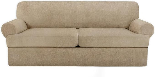 3 Piece T Cushion Sofa Slipcovers Stretch Couch Cover Furniture Covers with 2 Individual T Cushion Covers, Machine Washable for Living Room (Island Fossi, 2 Cushions)