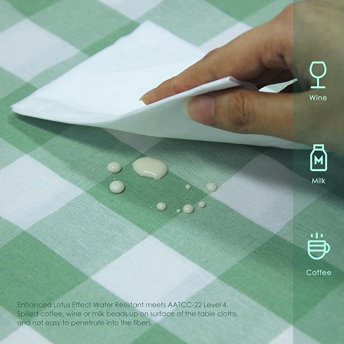 BALCONY & FALCON Rectangle Gingham Table Cloth – Water-Resistant Cotton Blend, Spill-Proof & Washable Checkered Tablecloth for Kitchen, Dining, Picnic, Party (Green White, 55x95 Inch)