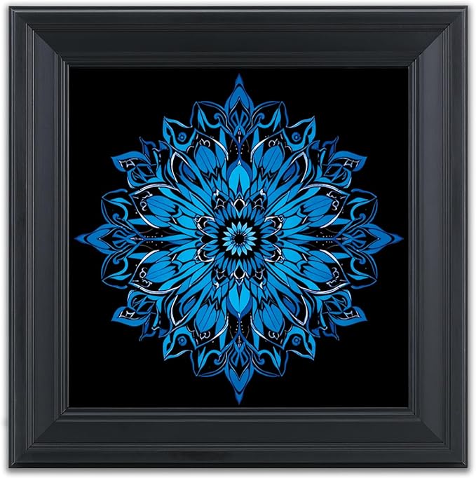 Brivoria Mandala Wall Art Home Decor, Framed Blue Mystic Waves Mandala Artwork, Modern Spiritual Wall Accent for Living Room Dining Room Hallway or Meditation Space, Calming Decorative Display, 16x16