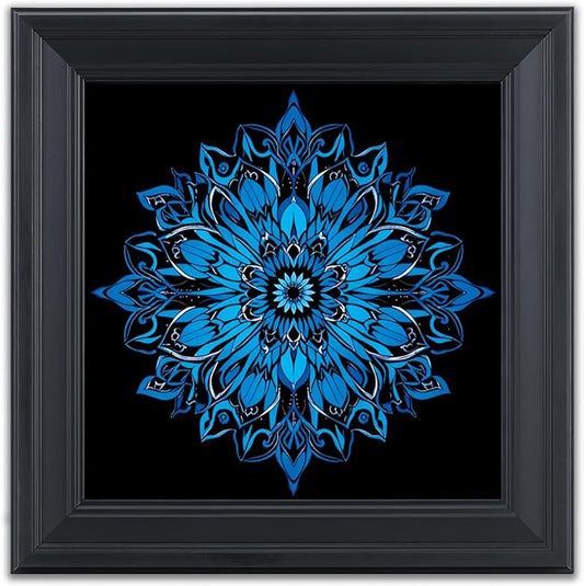 Brivoria Mandala Wall Art Home Decor, Framed Blue Mystic Waves Mandala Artwork, Modern Spiritual Wall Accent for Living Room Dining Room Hallway or Meditation Space, Calming Decorative Display, 16x16