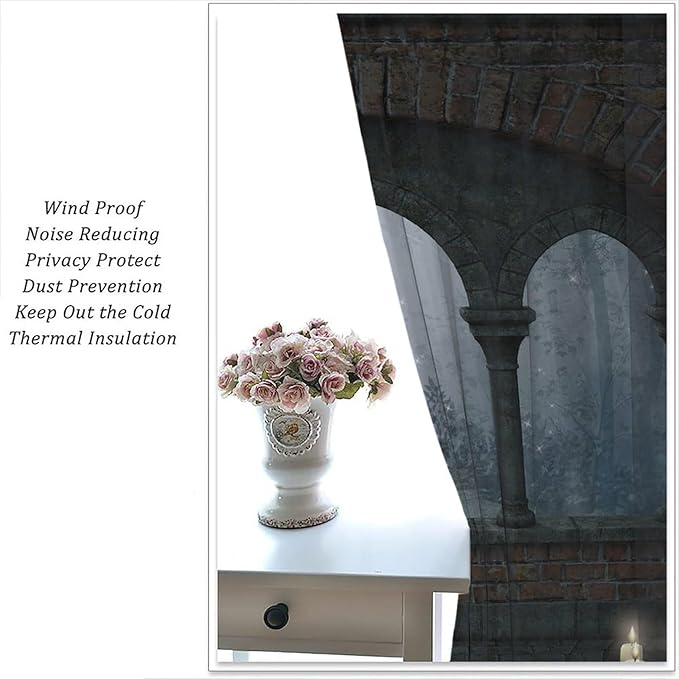 Gothic Mid Century Blackout Curtains, Vintage Medieval Night Old Arch Candles Window Drapes, for Living Room Bedroom 42(W)*84(L) 2 Panels
