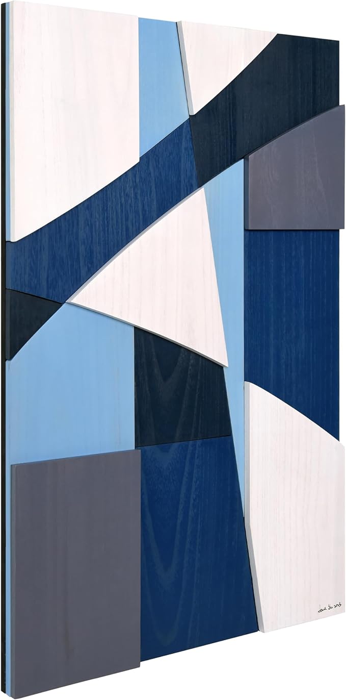 Empire Art Direct "Whispers of Blues II Hand Made & Hand Finished Solid Wood Abstracts, Ready to Hang, Living Room, Bedroom & Office, 36" x 24"x 1.42"