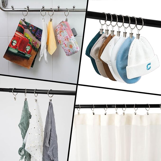 Openable Curtain Rings with Clips,3inch Inner Diameter,Heavy Duty Rustproof Metal Decorative Vintage Drapery Rings Curtain Clips Rod Hangers Door Curtain and Shower Curtain Rings Silver Zocang