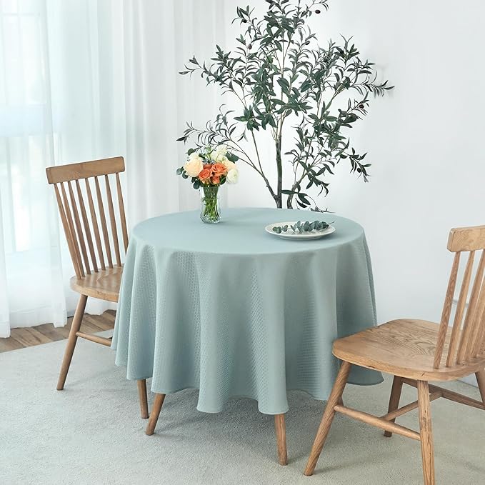 maxmill Round Weaved Texture Design Tablecloth Spill-Proof Wrinkle Free Soft Washable Table Cloth for Circular Table Cover, for Dining Room Banquet Parties Holiday Dinner, 70 Inch Dusty Blue