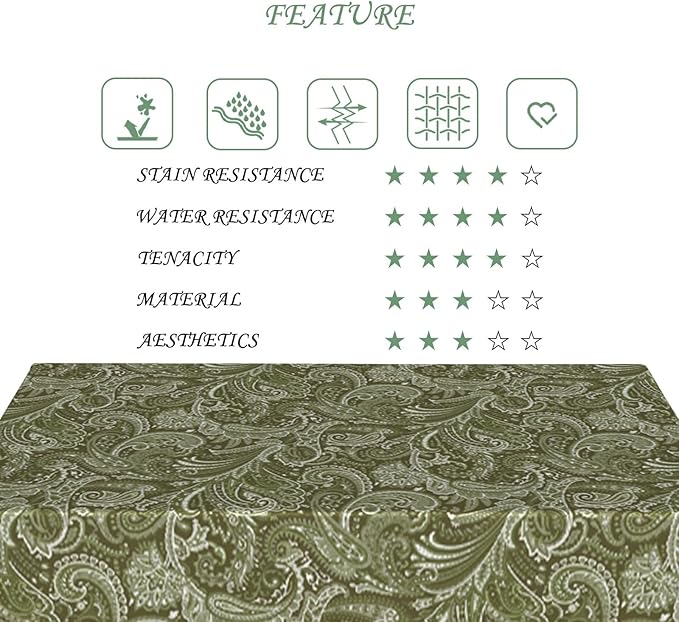 54x70 Inch Paisley Rectangular Tablecloth Vintage Country Green Floral Table Cloth Bohemian Washable Durable Table Cover for Dining Banquet Home Indoor Decor