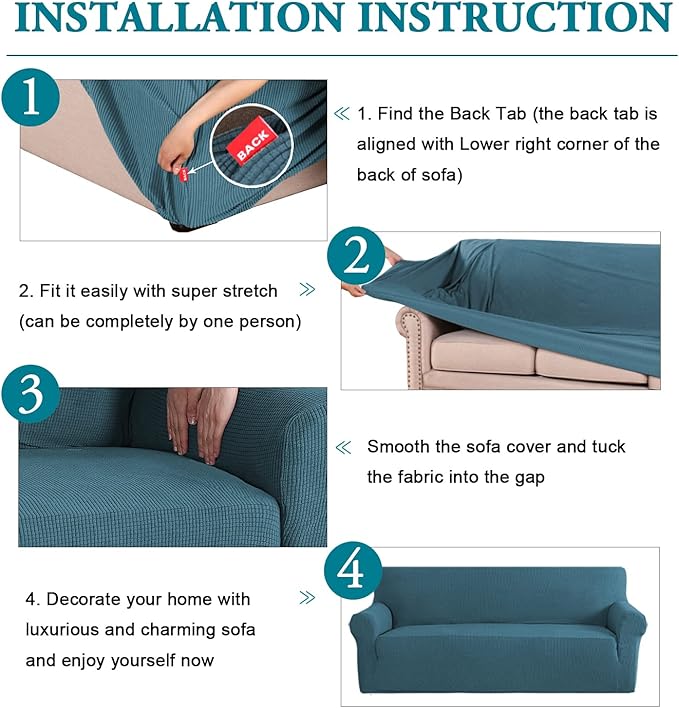 Flamingo P High Stretch Sofa Slipcover Non Slip Loveseat Covers for 2 Cushion Couch Washable Pet Furniture Protector Covers with Elastic Bottom, Thick Jacquard Fabric (Medium, Deep Teal)