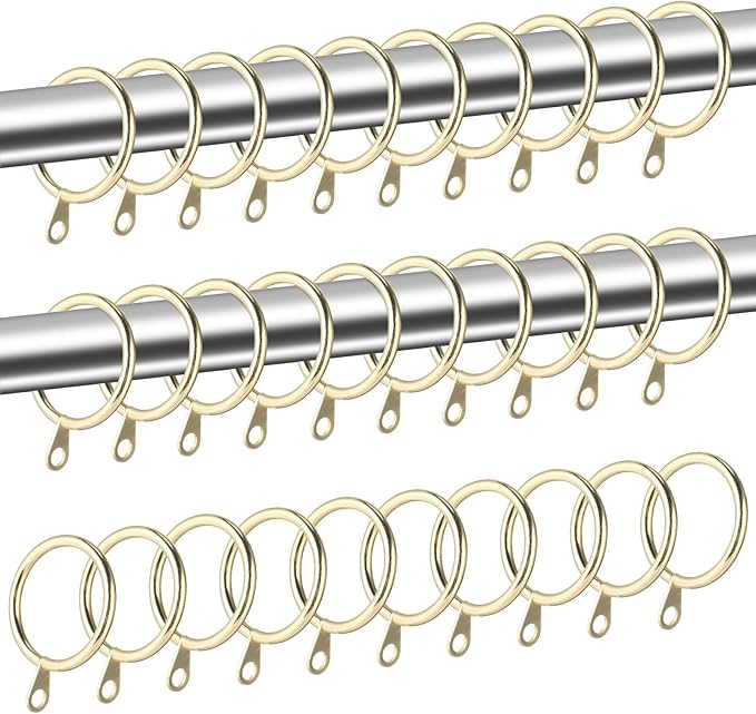 Shappy 40 Pack Metal Drapery Curtain Rod Rings with Eyelets Internal Diameter 1.18in Fits up to 0.79in Rod Hanging Drape Sliding Eyelet Gold Rings for Window Door Shower Bathroom