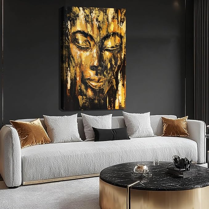 ZENPEE Black Large Wall Art, Gold Abstract Wall Art, Home Decorations for Living Room, Wall Decor for Bedroom Aesthetic, for Office, 24" x 36"