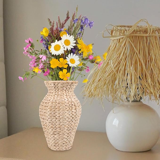 Alipis Rattan Vase Country Style Woven Plant Basket Rustic Vase Hand Woven Dried for Home Decoration