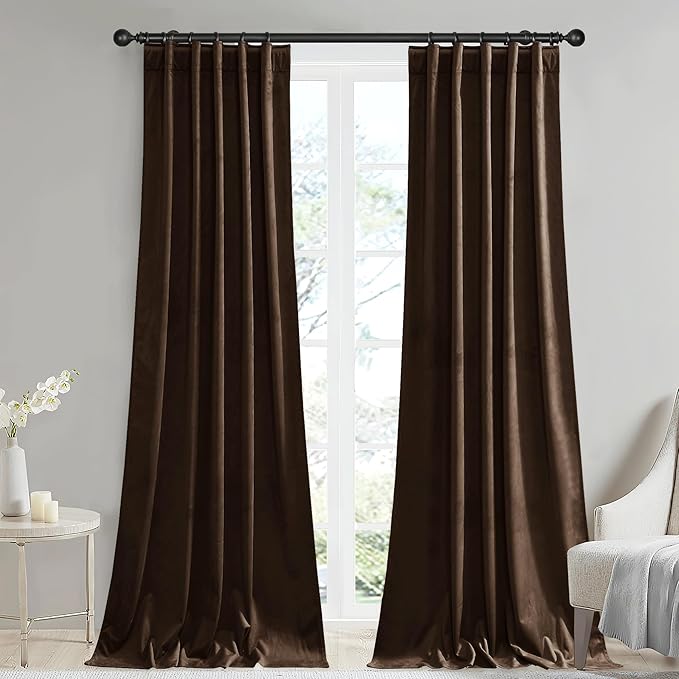 StangH Back Tab Brown Velvet Curtains - 90 inches Room Darkening Curtains for Living Room, Super Soft Window Treatment Rustic Drapes/Panels for Sliding Door/Laundry, W42x L90, Set of 2