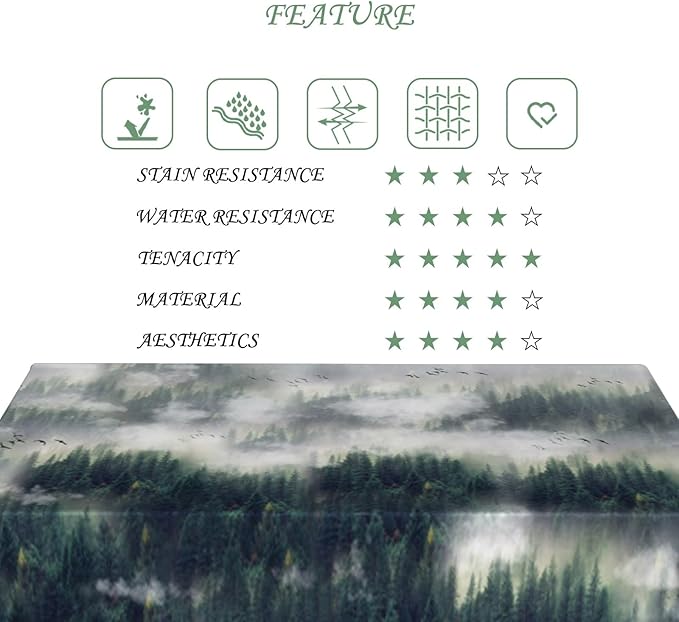 54x70 Inch Nature Rectangular Tablecloth Bird Fog Pine Tree Dreamland Table Cloth Waterproof Durable Table Cover for Holiday Picnic Outdoor BBQ Decor