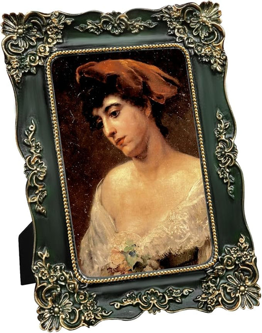 Green Picture Frame 4x6 Vintage Picture Frames Antique Ornate Baroque Victorian Handcrafted for Tabletop or Wall Display with Glass Front
