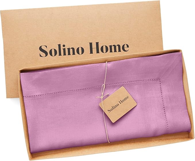 Solino Home Linen Tablecloth 52 x 52 Inch - 100% Pure Linen Violet Square Tablecloth - Classic Hemstitch, Machine Washable Table Throw