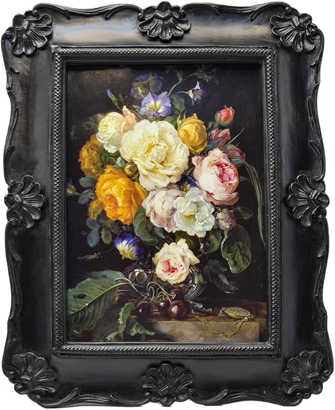 SYLVIA'S SHOP 5x7 Vintage Picture Frame, Antique Black Ornate Photo Frame, for Tabletop and Wall Display, Decorative Floral Design Retro Home Decor, Photo Gallery Art